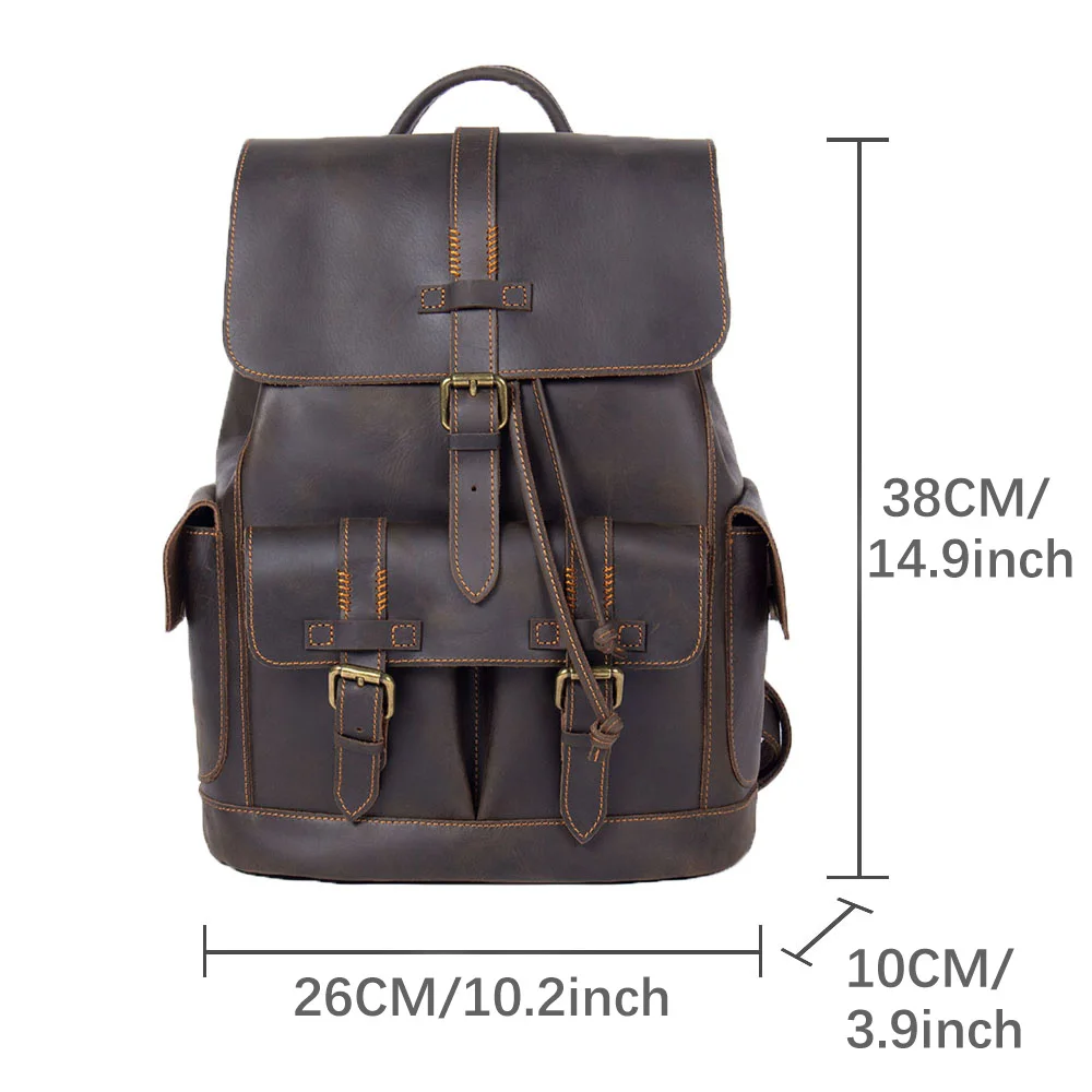 S.WORKER Vintage Echtleder-Rucksack für Herren, Reise-Vintage-Crazy-Horse-Schultasche, Große Laptop-Schultertasche aus Rindsleder für Männer – Detail 3