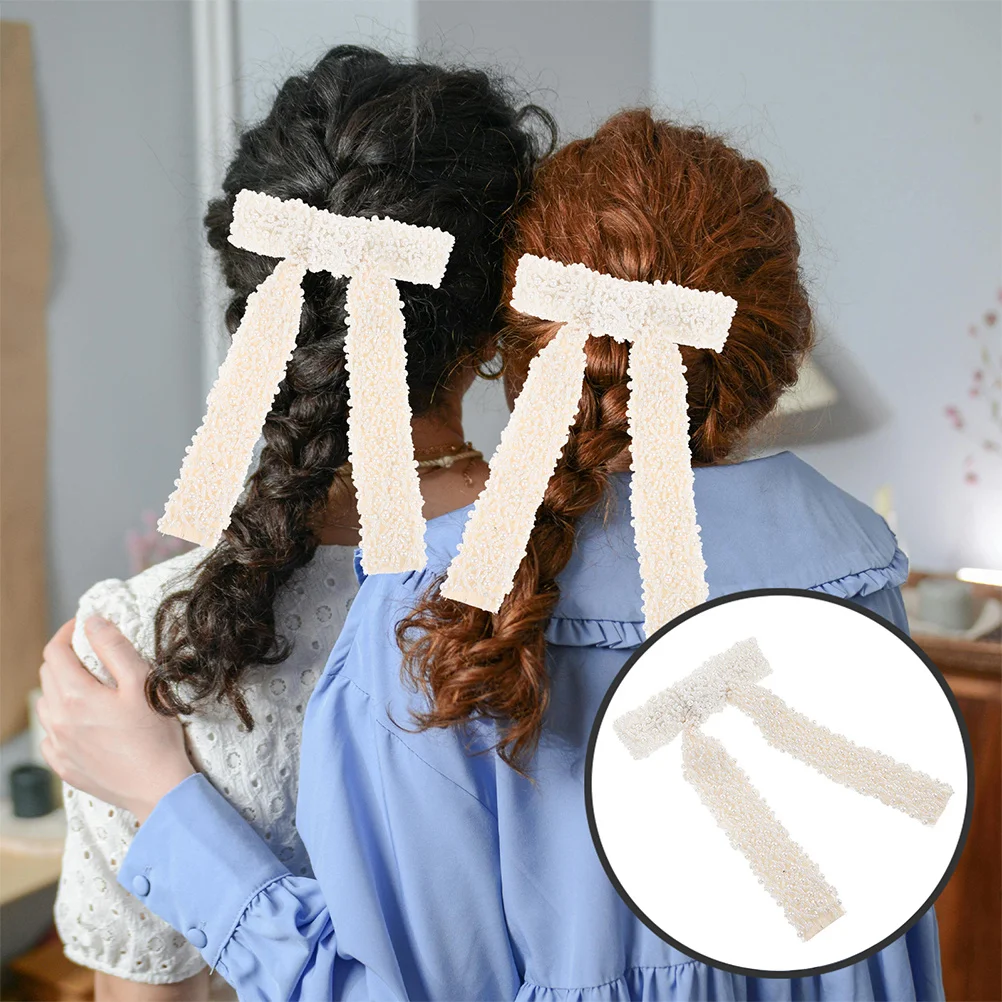 

2Pcs Pearl Hair Bows Stylish Sophisticated Design Versatile Hairstyles Clips Barrettes Women Ponytail Accessory