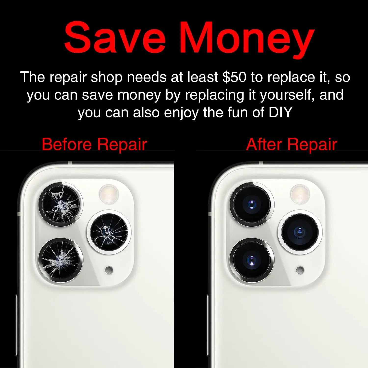 Sapphire Back Camera Lens Glass For iPhone 12 13 Mini 14 15 Plus 17 Pro Max Rear Camera Repairing Parts With 3M Adhesive & Tools view 3