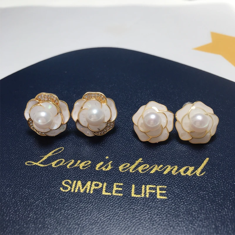 ZHBORUINI 2024 New 14k Gold Plating Natural Freshwater Pearl Earrings Flower S925 Sterling Silver Ear Needle For Women Jewelry