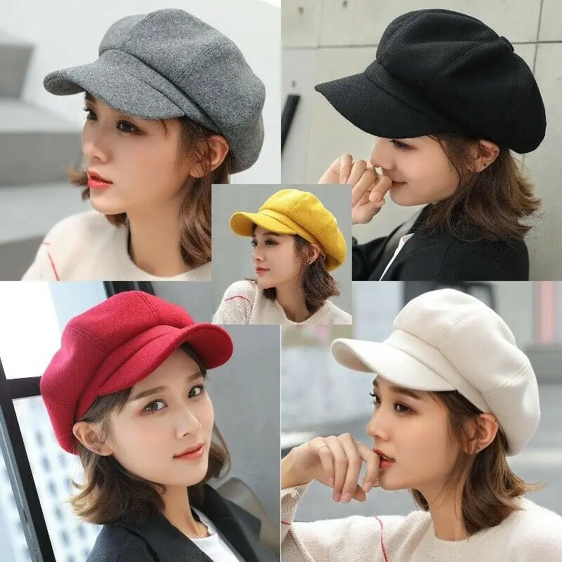 Loose Cloud Top Octagonal Beret Hats Wool Blended Newsboy Hat Women Cool Street Brim Cap Outdoor Winter Autumn Berets Caps Girl