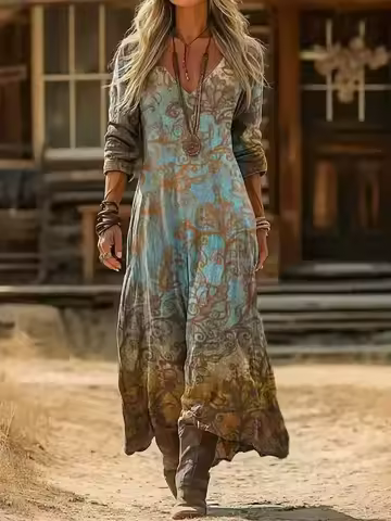 Women's Vintage Colorful Floral Art Print Dress - Bohemian Women's Dress, Party, Evening, Casual Dress