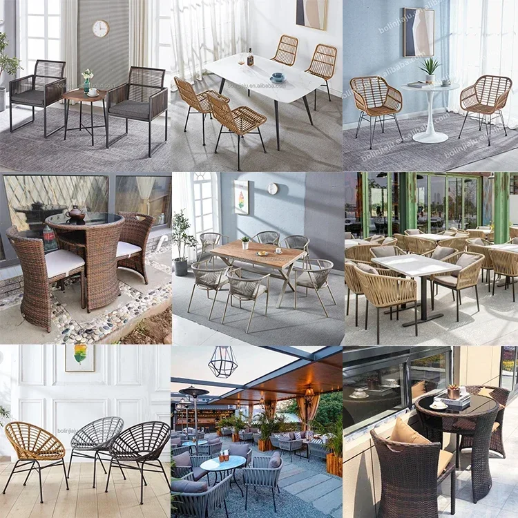 #2023 hotsell woven rope rattan outdoor stackable wholesale iron frame metal patio garden dining chair with waterproof cushion
