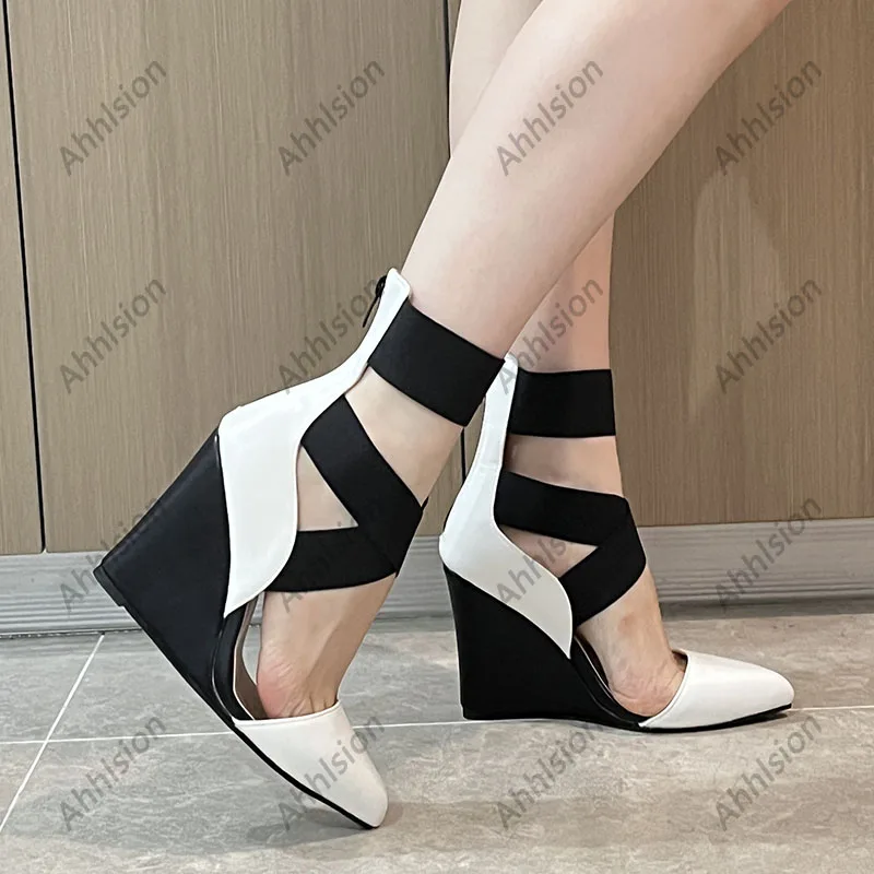 Ahhlsion صور حقيقية المرأة الصيف مضخات الراحة أسافين الكعوب أشار تو فستان أبيض جميل أحذية الولايات المتحدة حجم كبير 5-13 #4