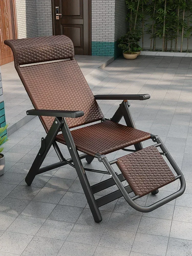 Nordic Deckchair Rattan Folding Lunch Break Balcony Home Leisure Beach Nap Lazy Backrest Summer Cool Chair