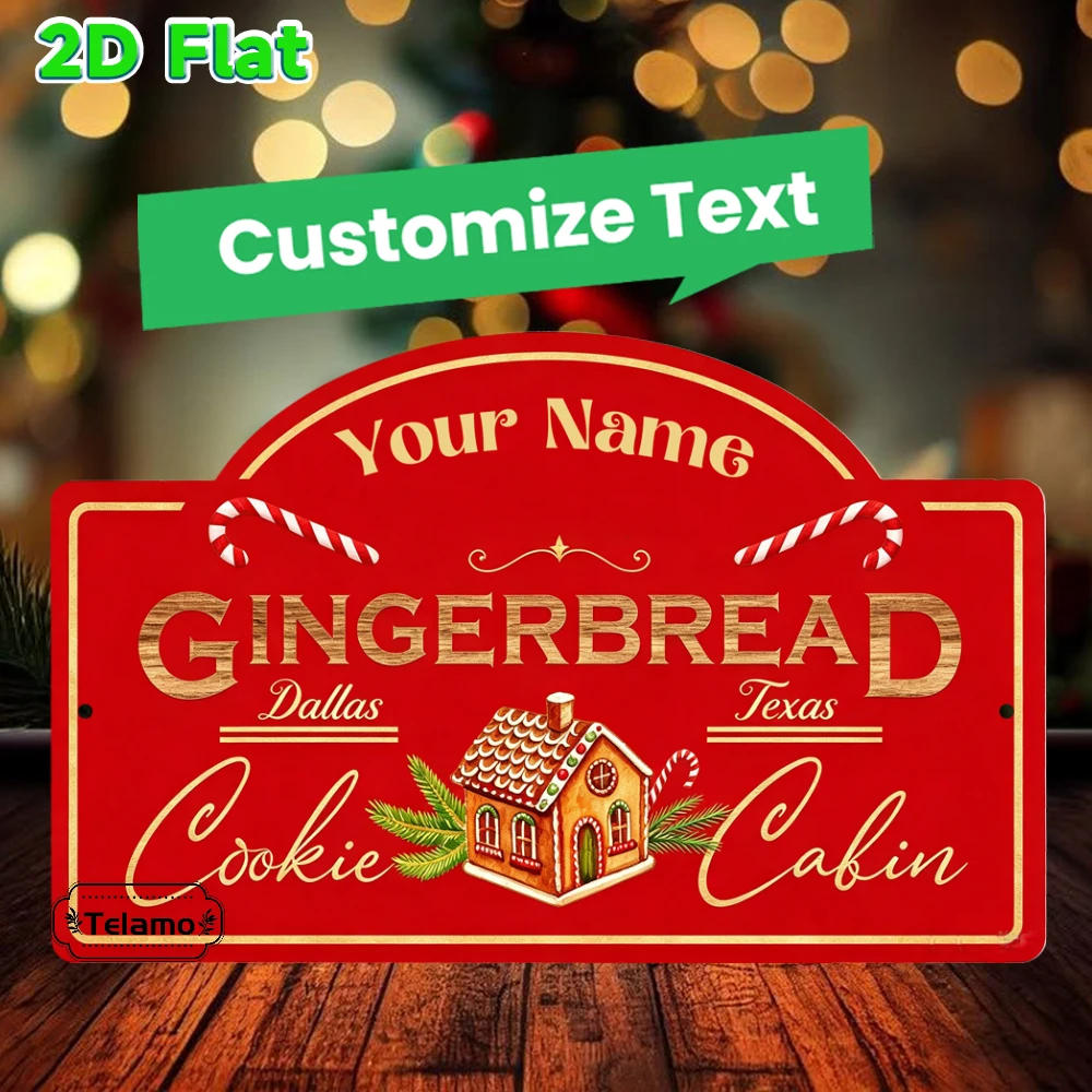 Custom Text Arched Metal Sign, Gingerbread Cookie Cabin Art, Christmas Decorations, Entryway Mantel Decor, Indoor Outdoor Christ