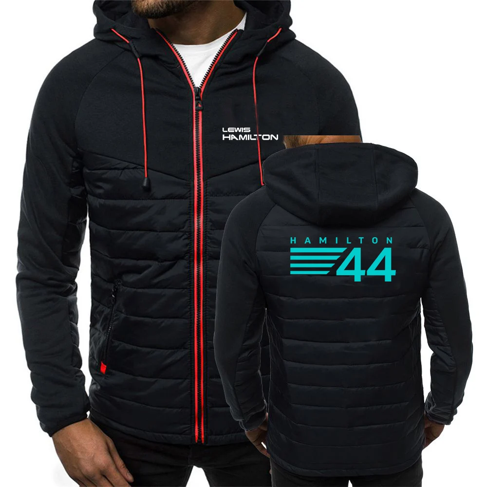 Chaqueta de costura con capucha para hombre, abrigo de lana con cremallera, ropa de invierno, abrigo estampado, F1 Driver, Lewis Hamilton, Digital 44, nuevo