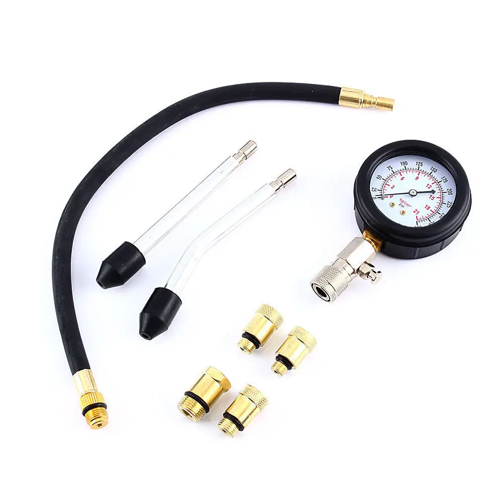 Petrol Engine Compression Tester Gauge Kit 0-300psi With Brass Spark /Plug Adapters For Car Motorcycle Automotive Diagnostic