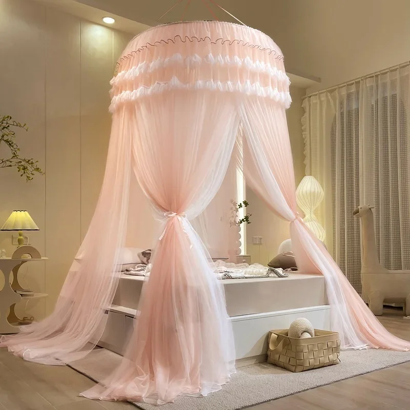 DurableElevated And Encrypted Suspended Ceiling Mosquito Net Three Door Princess Style Dome Floor To Ceiling Mosquito Net Beauti