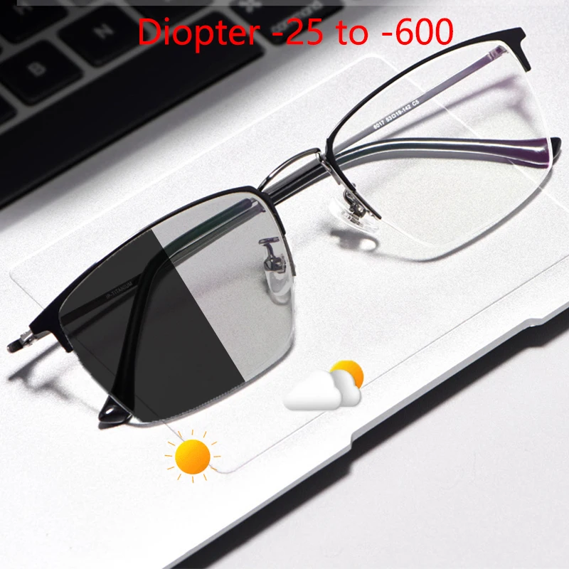 

Photochromic Myopia Glasses Men Titanium Shortsighted Reading Glasses Diopter Women Nearsighted Eyewear Ultralight Business