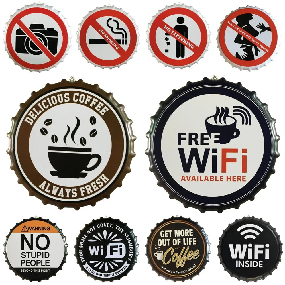 Beer Bottle Caps Retro Plaque Metal Tin Logo Cafe Bar Sign Wall Decoration Retro Retro Round Plate Art Posters in Various Sizes