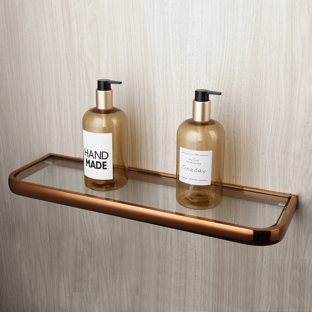 KEMAIDI Rose Gold Bathroom Accessories Set Towel Bar Toilet Paper Holder Hooks Sus 304 Glass Shelf Stainless Steel Bathroom Set