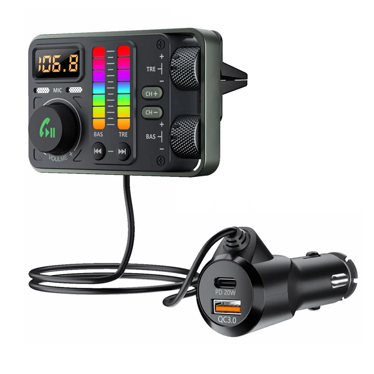 Trasmettitore FM adattatore Audio AUX da 3.5mm lettore MP3 per auto tipo C PD 20W QC3.0 ricarica rapida USB Kit vivavoce Wireless per auto