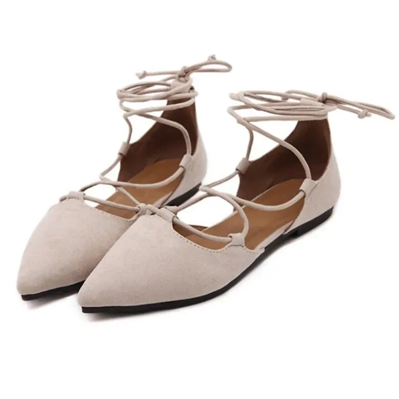 CEYANEAO Ankle Strap Women Ballet Flats Spring Summer Pointed Toe Gladiator Ladies Shoes Cross Tied Casual ShoesE1798