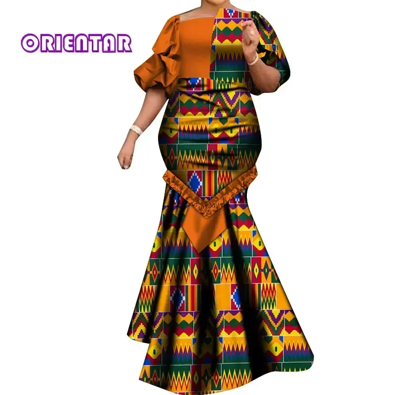 Abiti africani per le donne moda stampa Patchwork volant abito lungo Dashiki abito da ballo africano per la festa serale WY6824