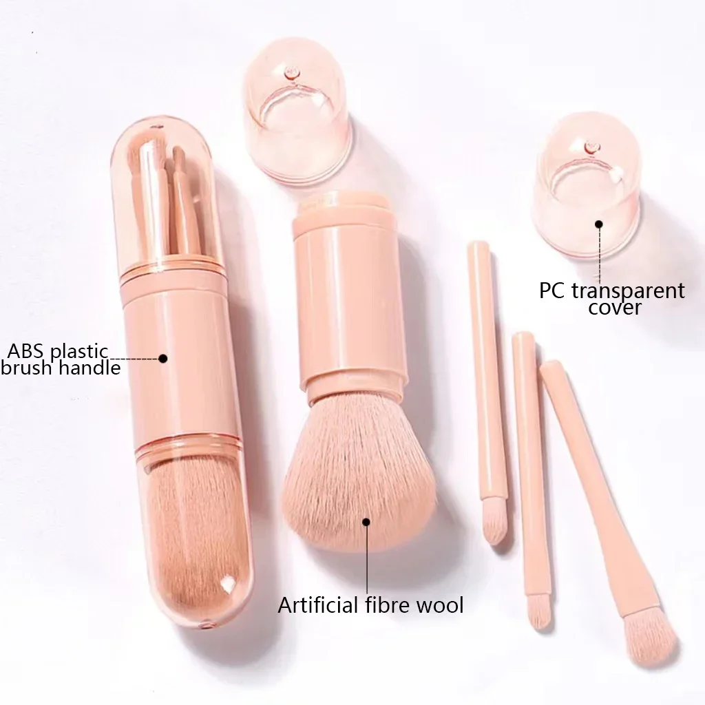 4in1 Travel Makeup Brushes Set Retractable Kabuki Brush and 3 Small Brushes For Eye With Soft Small Portable For Touchup