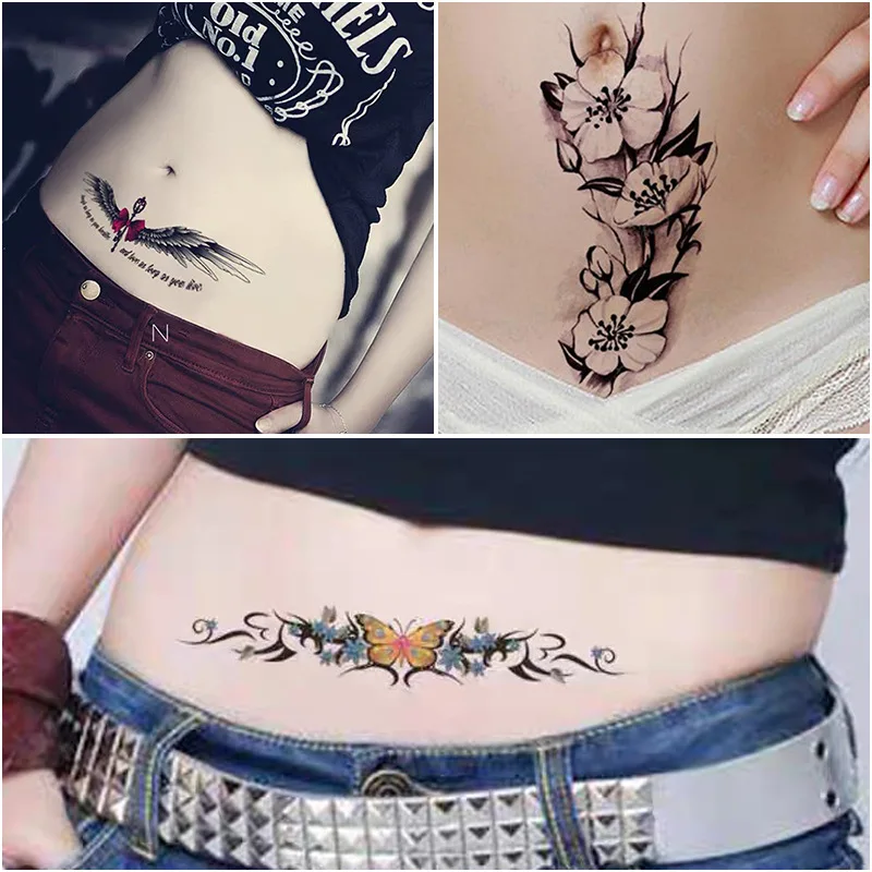 2 piezas para cubrir la cintura y la pierna, tatuaje de plumas pintadas privadas, flor, cicatriz, mariposa, pegatinas artísticas sexys para tatuajes abdominales