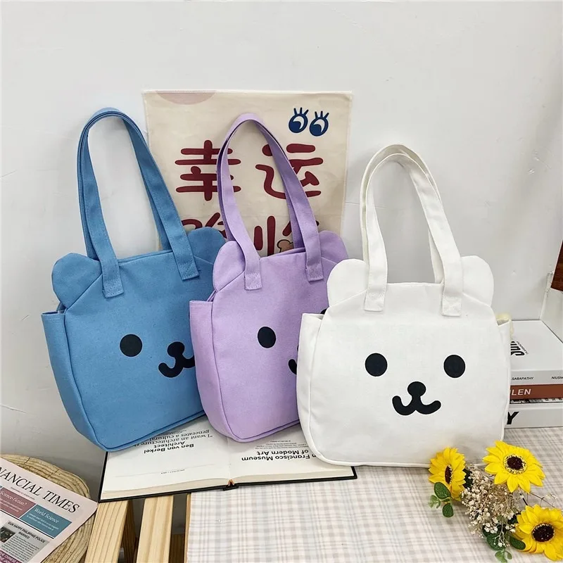 College Style Large Capacity Cartoon Tote Bag, Cute Teddy Bear Printed Single Shoulder Canvas Bags, Suitable for Commuting