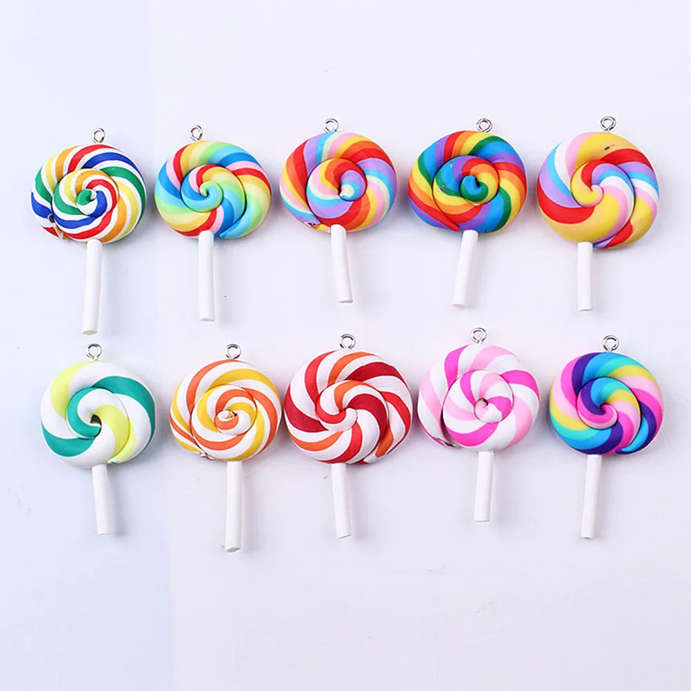 

30 Pcs Lollipop Pendant Charms Polymer Clay Candy DIY Accessories Kids Jewelry Making Keychain Hanging nament Rainbow Colors