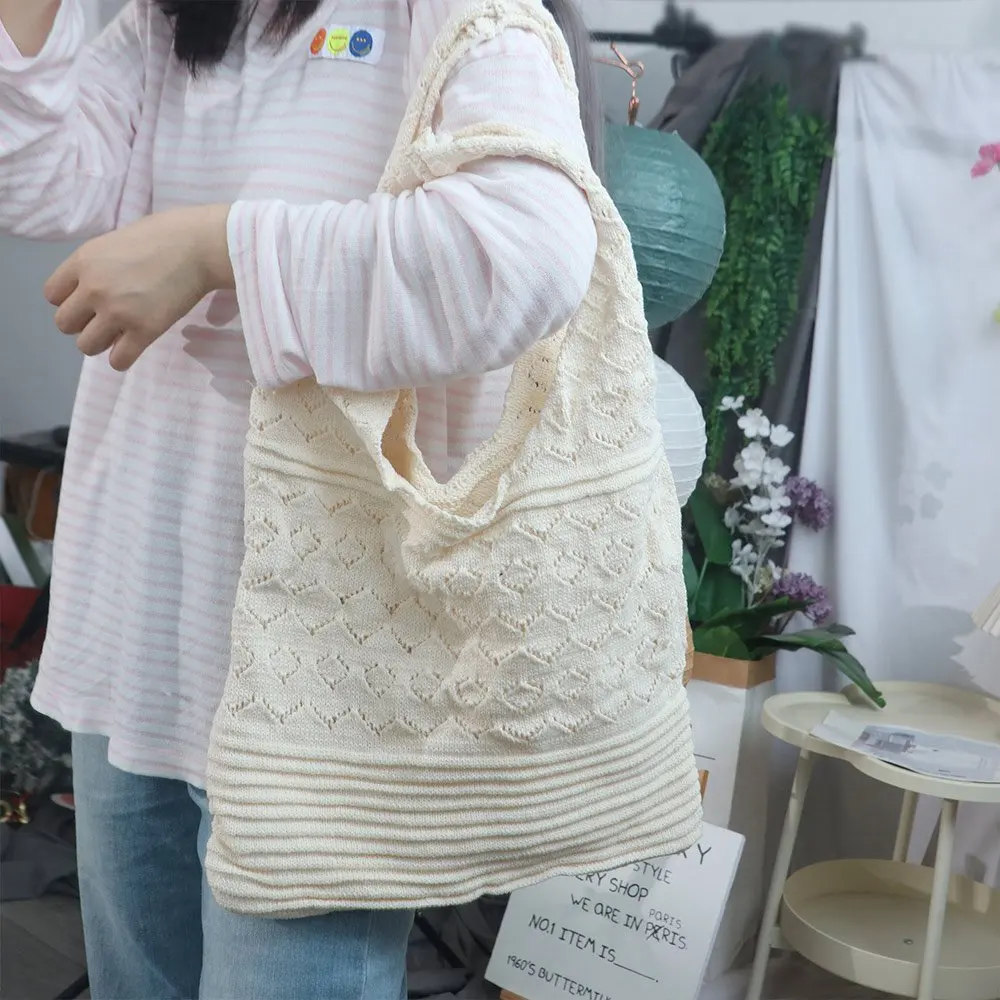 

Винтажная вязаная сумка-тоут, богемная женская повседневная сумка большой вместимости, однотонная пляжная сумка-тоут, уличная сумка