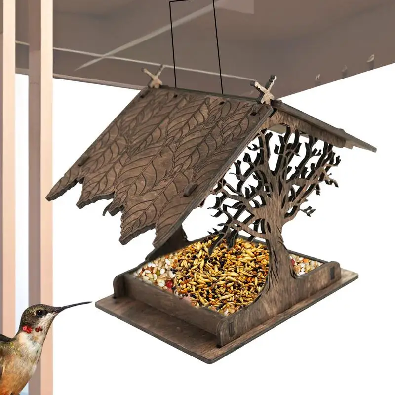 Wooden Hanging Bird Feeder Waterproof Solid Cottage Wood Wild Bird Feeder Durable Wooden Hanging Bird Feeder Porch Bird House