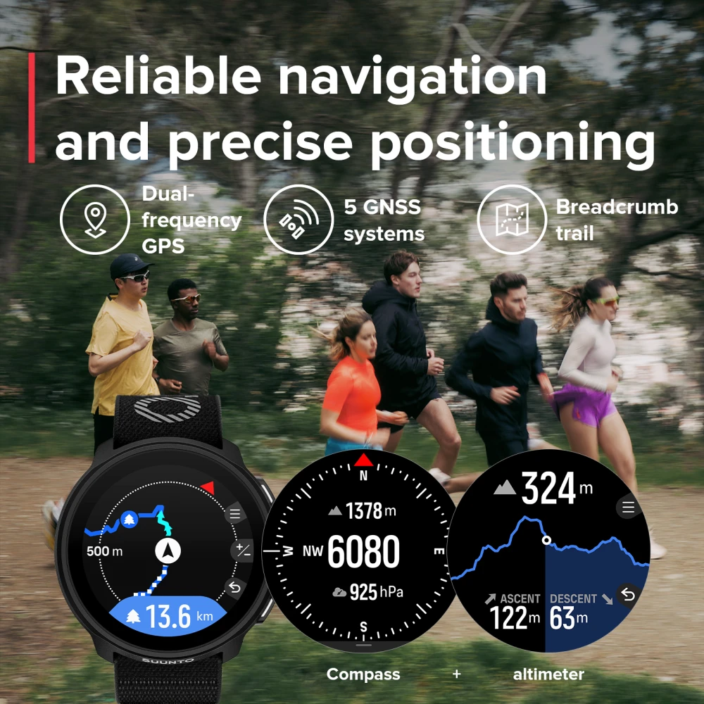 SUUNTO Run Sports Watch 1.32" AMOLED Touchscreen with Crown Button 12 Days Battery Life Wrist Heart-Rat Sleep Health Tracking