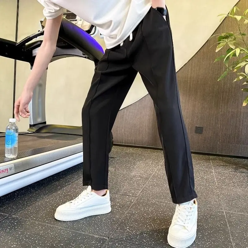 

Мужские быстросохнущие брюки прямого кроя с завязками на талии и разрезами на щиколотках, повседневные спортивные брюки