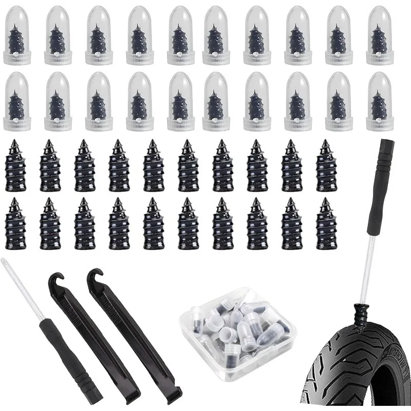 Rubber Stud for Tires,  40 PCS Rubber Tire Repair Studs,Tubeless Tire Repair Screw Kit, Rubber Tire Lever, Rubber Nails With Box
