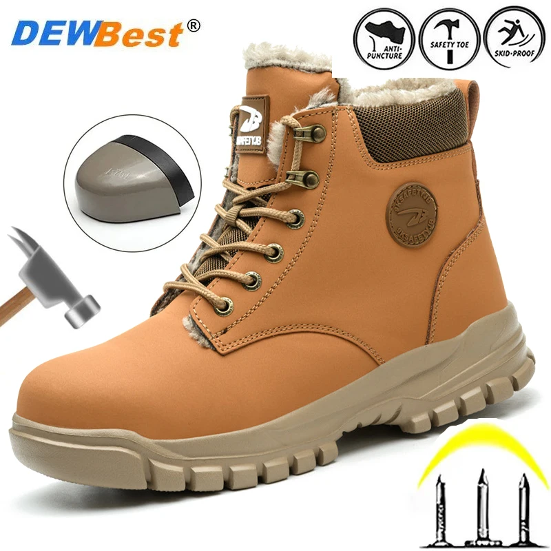 New winter warm, anti smashing, anti piercing high top fireproof flower waterproof and wear-resistant protective safety shoes