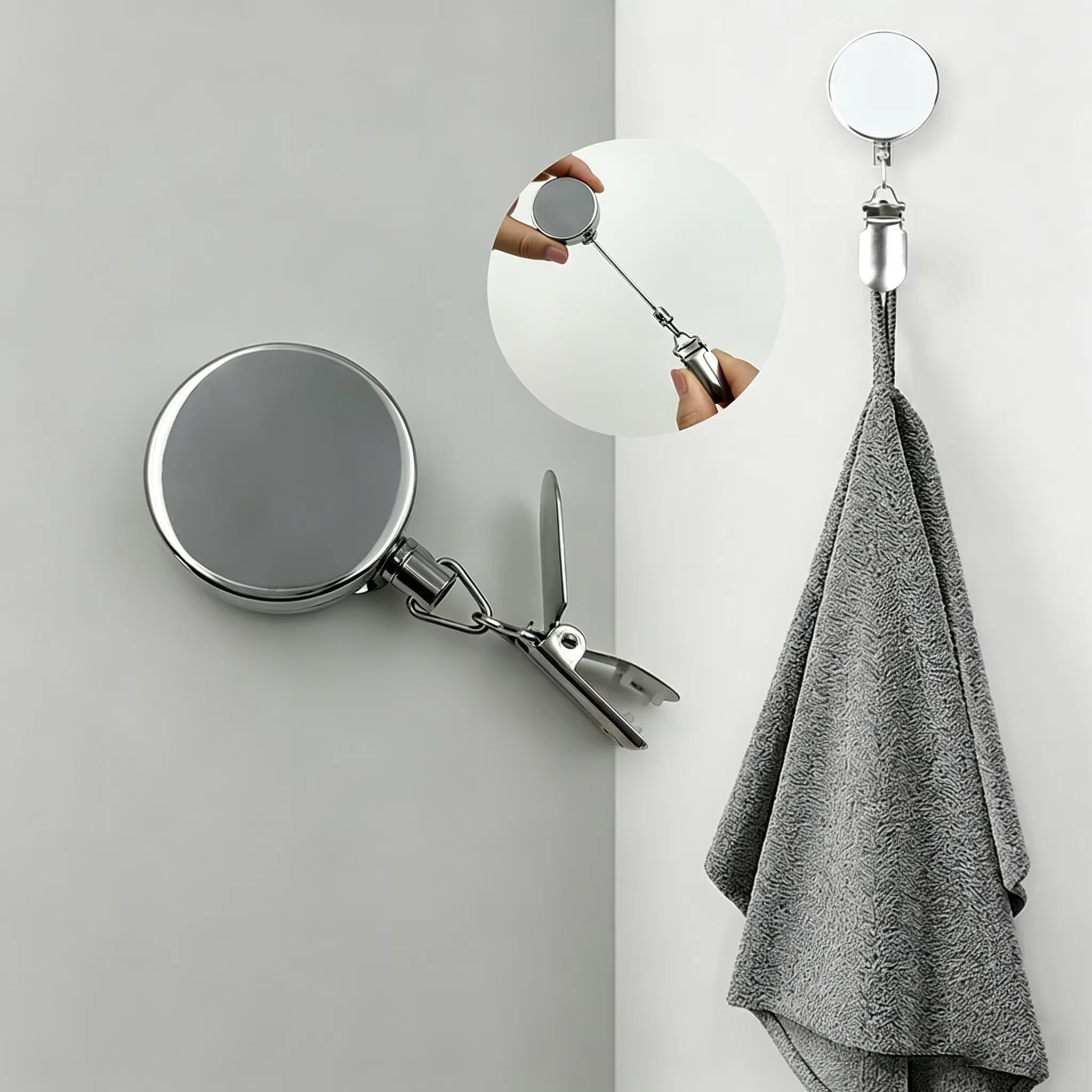 Automatic Retractable Towel Rack, No Punching Self-Adhesive Wall Hanging Towel Holder, Automatic Rebound with Strong Clip