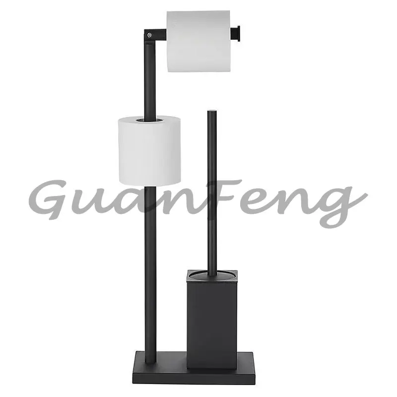 Stainless steel roll holder with sanitary brush, floor-to-ceiling tissue holder for household bathroom
