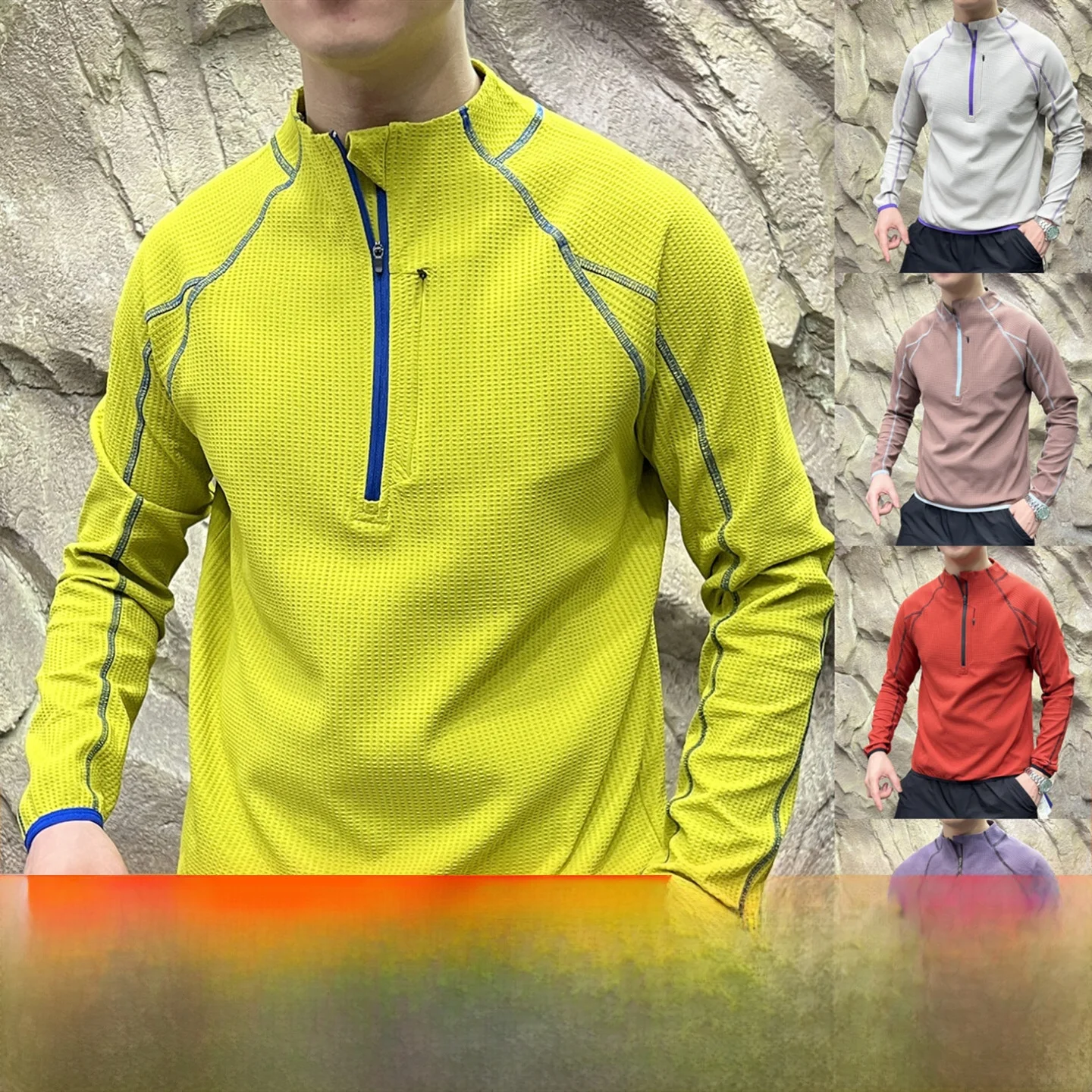 Rhythm Stitch 3D Cutting Half Zip Line Couple Base Shirt Autumn Commute Long Sleeve T-Shirt Sweatshirt Standard Fit Casual Style