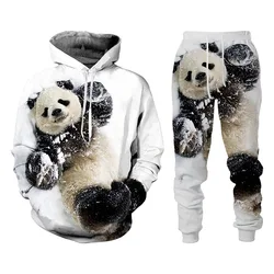 Cute Panda Hoodie Suit New Autumn 3D Animal Printing Sportswear 2Pcs Set Men Oversize Pullover Men's Vintage Kids Casual Suits