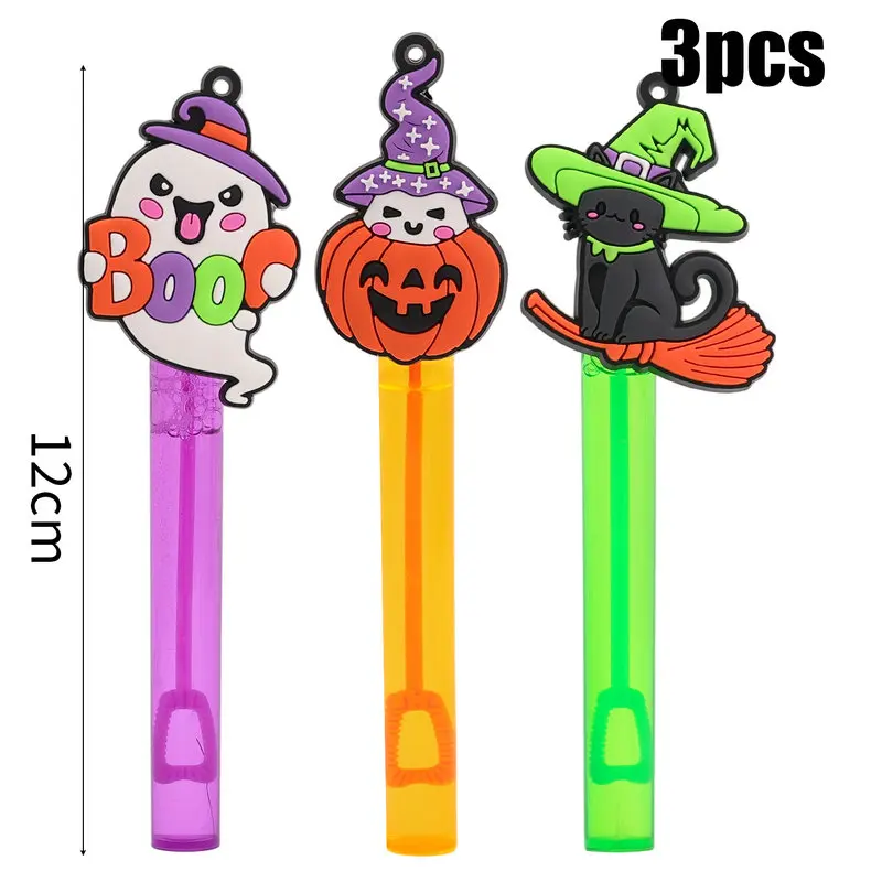 3 pçs halloween abóbora fantasma morcego bolha varinha garrafa de sabão tubo presentes diy para crianças horror decorações de festa de halloween suprimentos