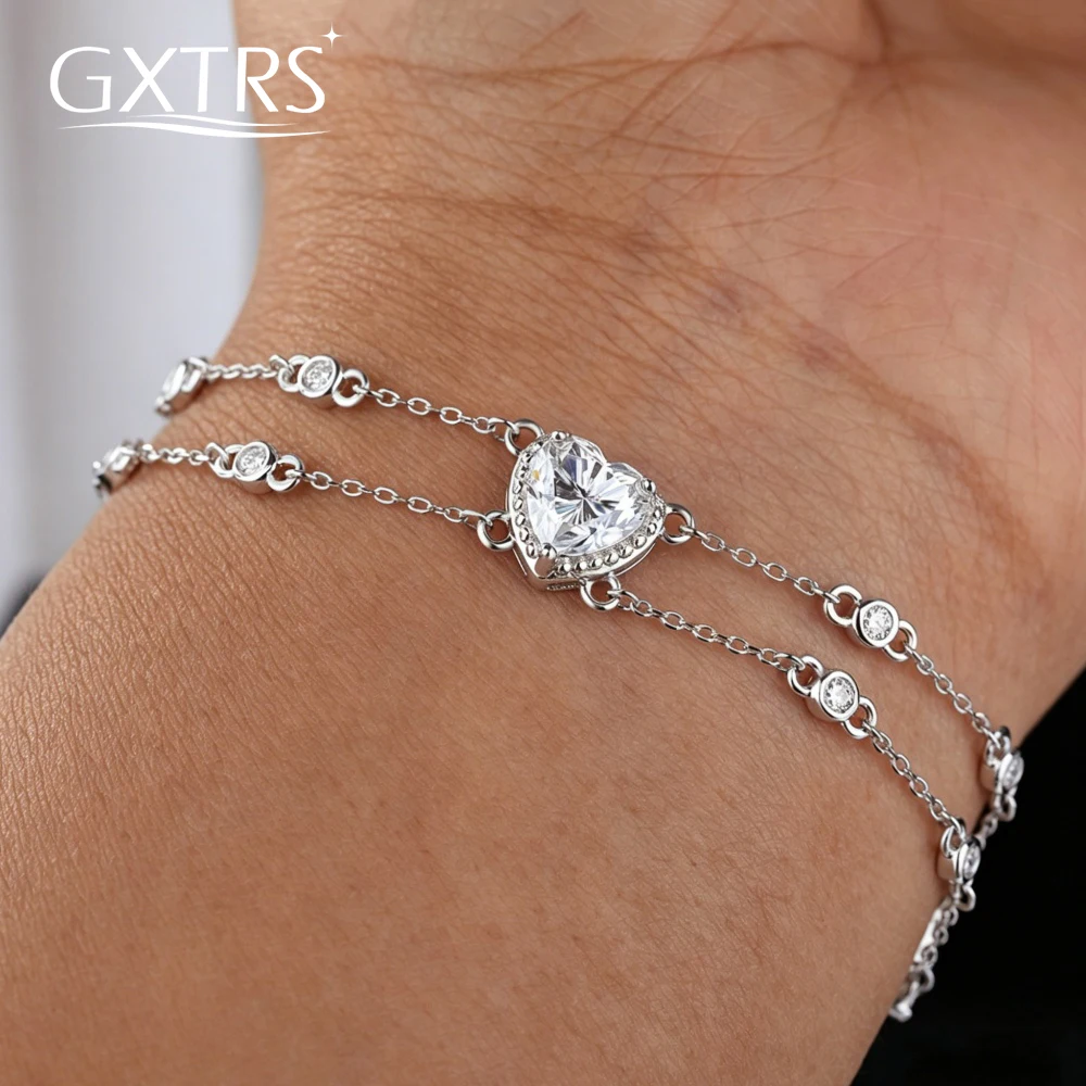 

GXTRS Heart/Oval Moissanite S925 Silver Bubble Bracelets For Women Trendy Lab Diamond 2 Row Hand Chain Wedding Fine Jewelry Gift