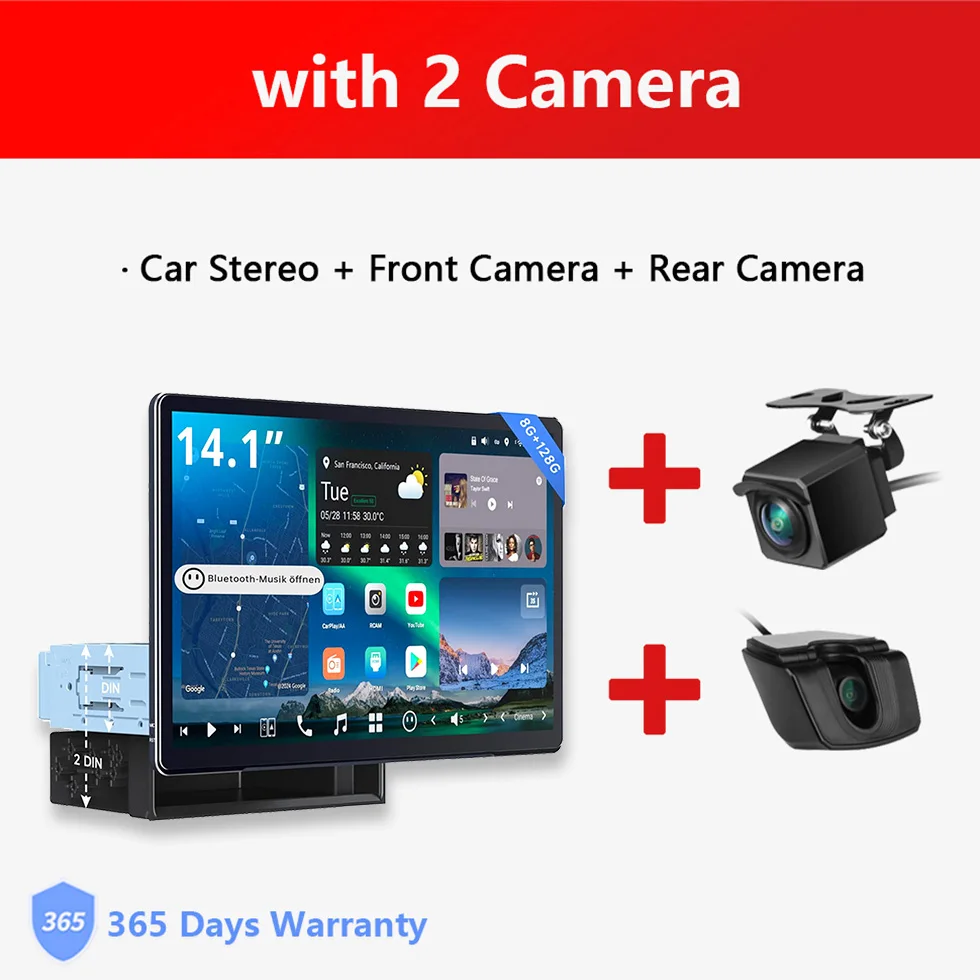 14,1 inch Groot Intrekbaar Scherm Android Radio 1/2 Din Flexview Display Autostereo LiveView Camera Parkeerhulp GPS Navigatie Bluetooth Head Units X10 Atotozone
