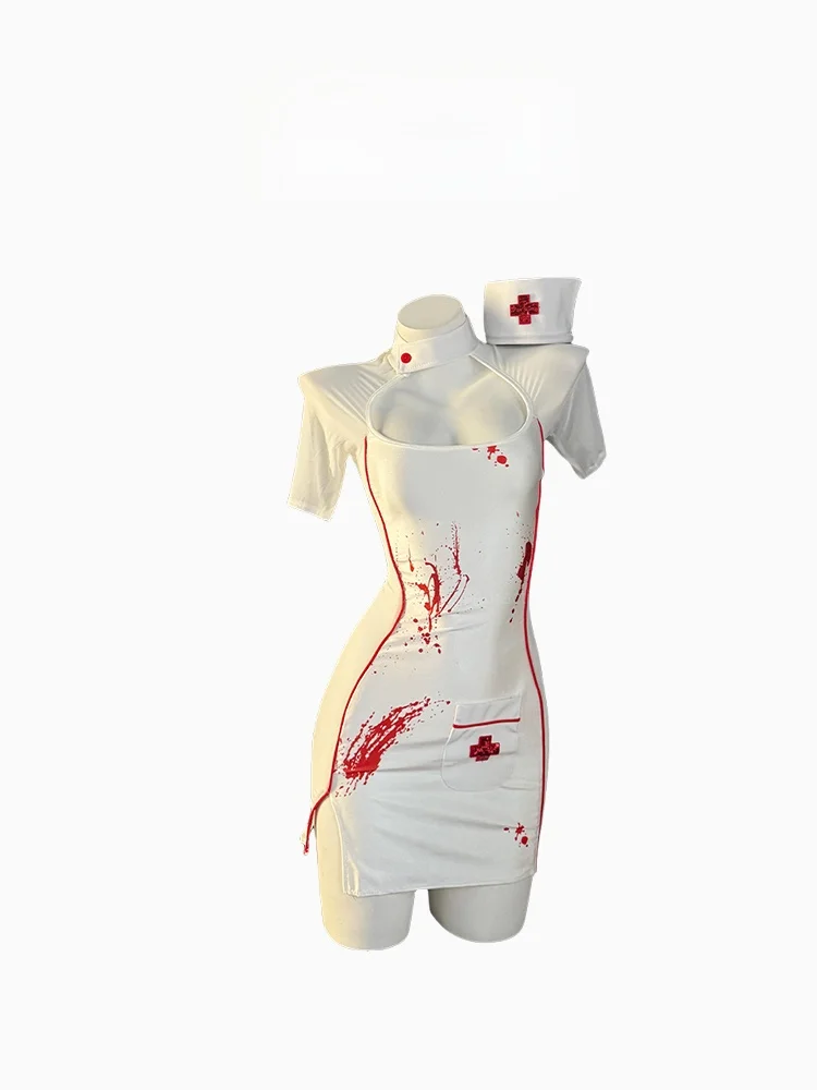 

Sexy Devil Nurse Cosplay Halloween Uniform Shortie Low Waist Cotton Skirt Straight Leg Original Design Women's Costume