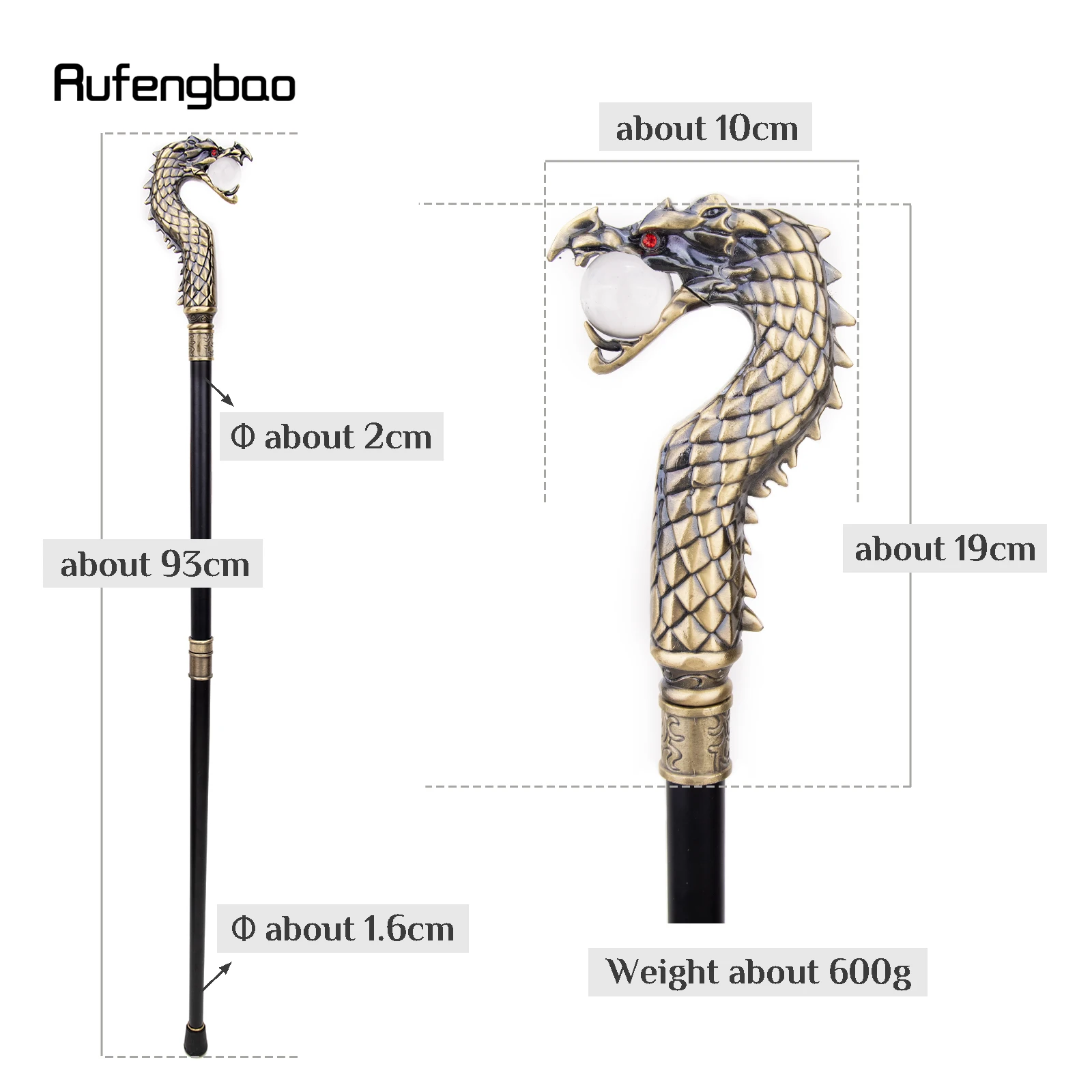 Golden Dragon Head Bite Ball Fashion Walking Stick Decorative Stick Cospaly Vintage Party Fashionable Walking Cane Crosier 93cm