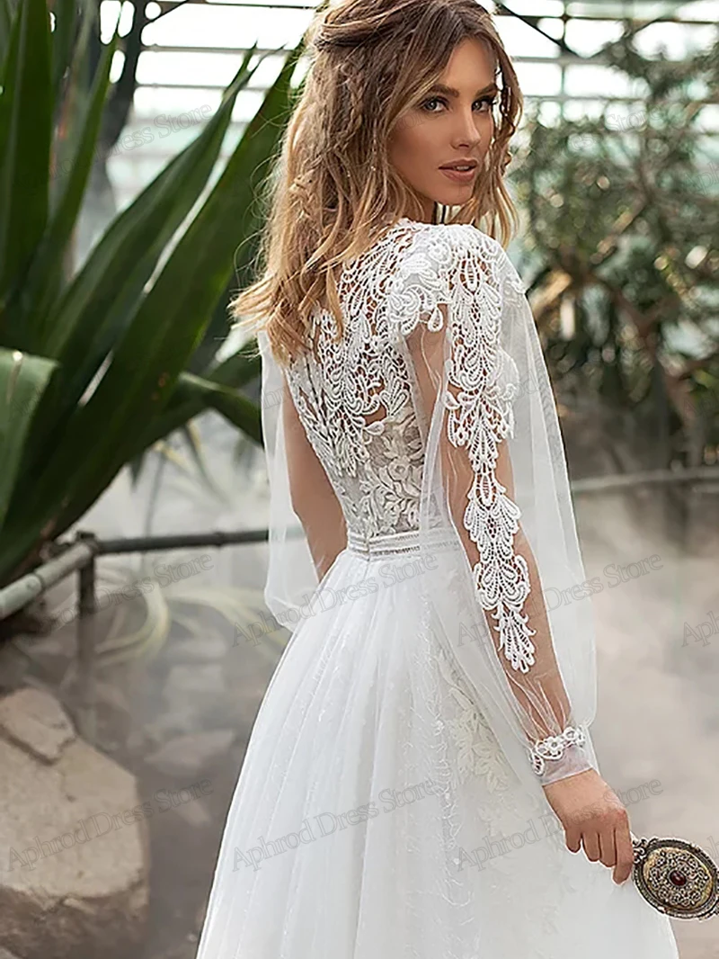 Klasyczne suknie ślubne dla kobiet 2024 najnowsze suknie ślubne aplikacje koronkowe pełne rękawy szaty eleganckie Vestidos De Novia