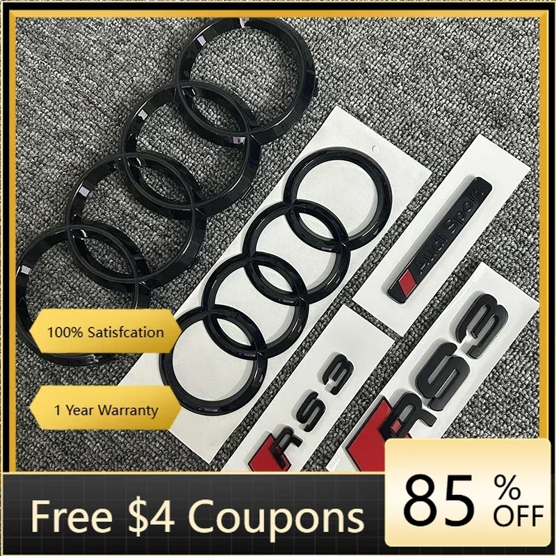 

New Car Sticker For Audi AUDI RS3 4Ring Logo ABS Black Car Hood Front Grill Emblem Rear Trunk Badge RS3 Sticker AUDI Sport Embl