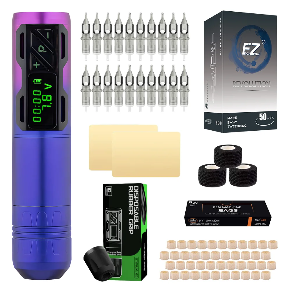 EZ P2S Wireless Battery Tattoo Pen Machine Disposable Tattoo Grips 3.5-4.0mm Stroke Portable Power Pack 1800mAh Tattoo Kits