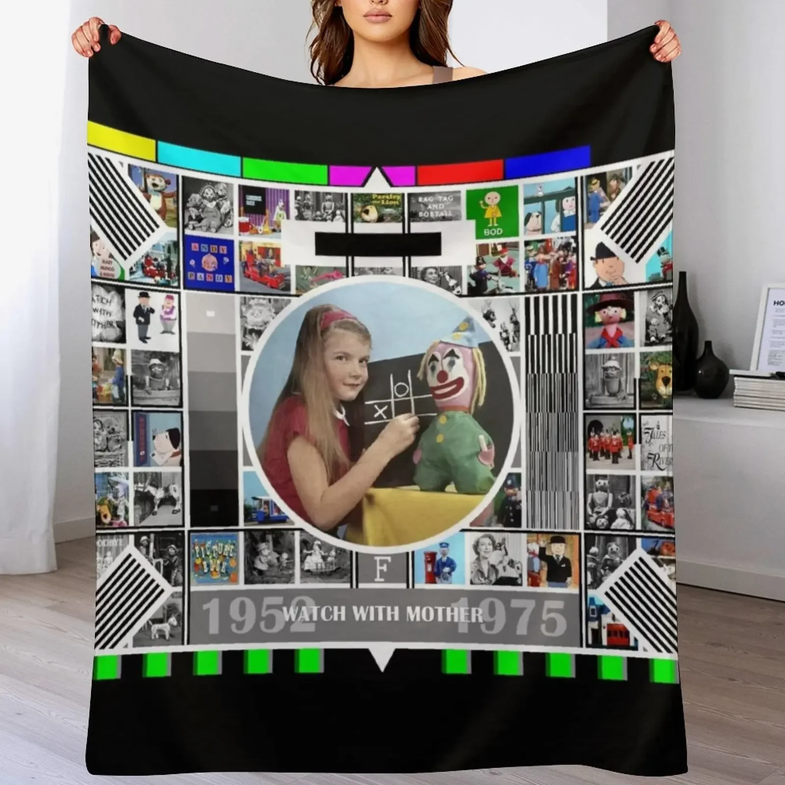 British Test Card 1952 - 1975 Watch With Mother Pop Art V1 Throw Blanket Soft Warm Blanket Gift for Grandparents
