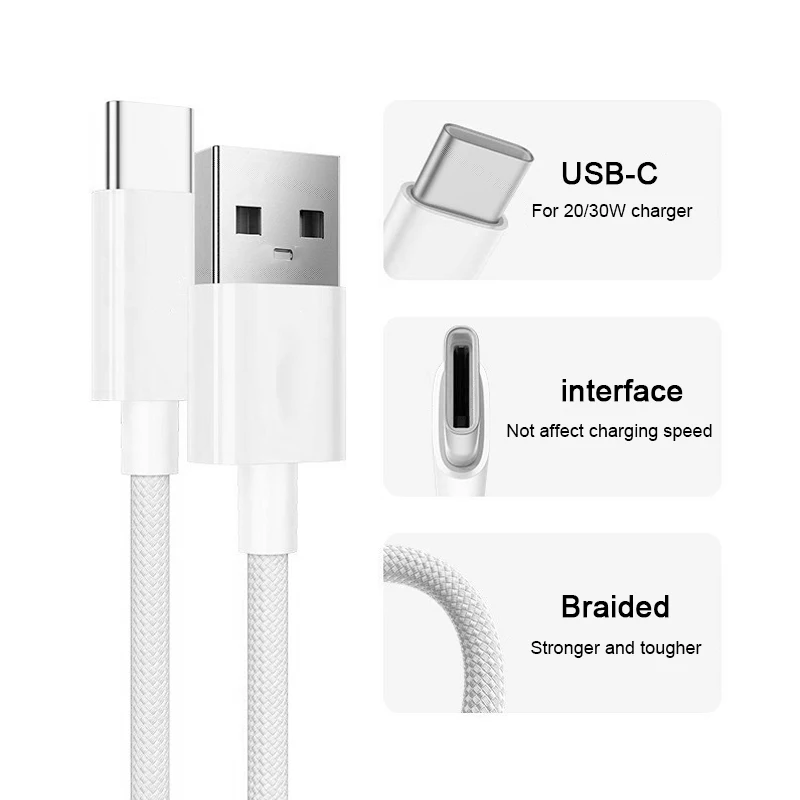 20W PD USB Type C Fast Charging Cable For iPhone 15 Pro Max Plus Data Cord Nylon Braided For Samsung Xiaomi Fast Charger Cable