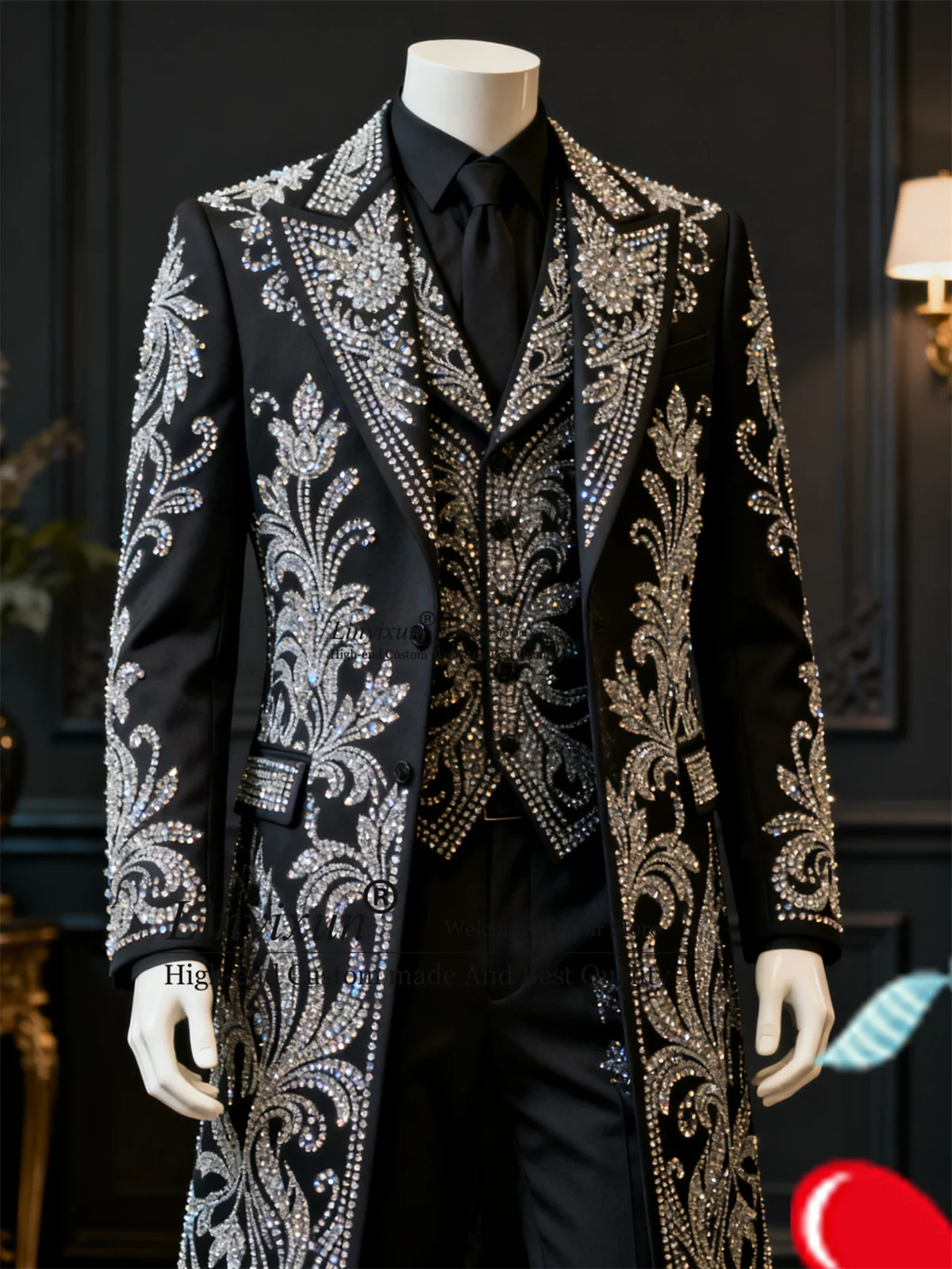 

Длинное пальто, брюки, орнамент, мужские костюмы, комплекты из 3 предметов, свадебный жених, мужской пиджак для выпускного вечера, роскошные металлические украшения по индивидуальному заказу, Ropa Hombre