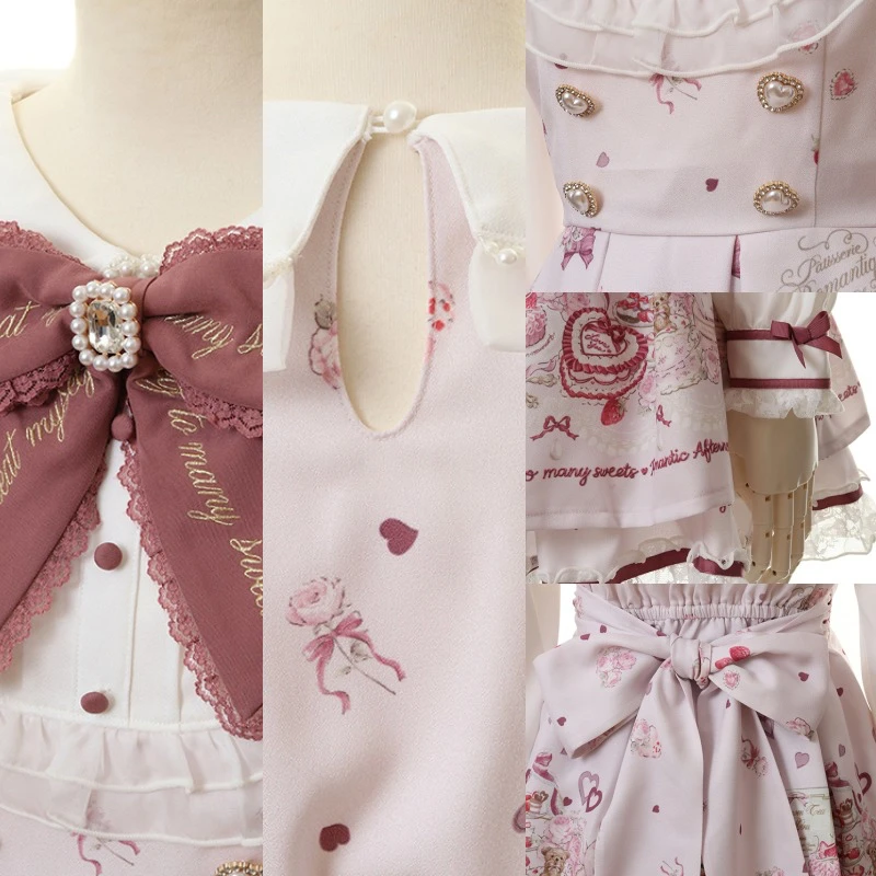 فستان Mine Liz ربيع جديد من الألغام الإنتاج الشامل لطيف الحلو طباعة البحرية طوق فستان طويل الأكمام السراويل النساء 2 قطعة مجموعة #5