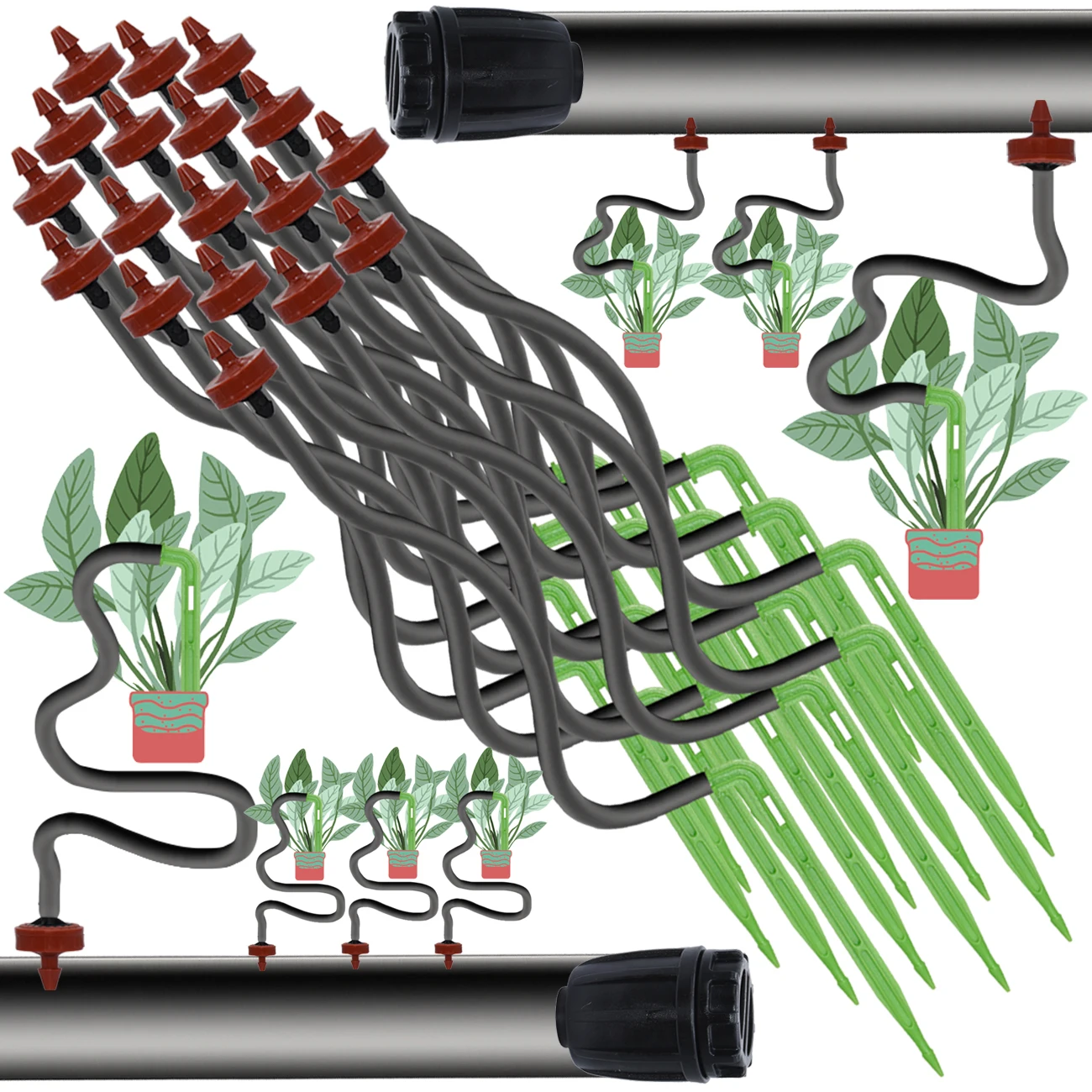 KESLA Garden 8L/H Drip Irrigation Watering System Kit 4-way or 2-way Drip Arrow Dropper Emitter for Pot Bonsai Plant Greenhouse