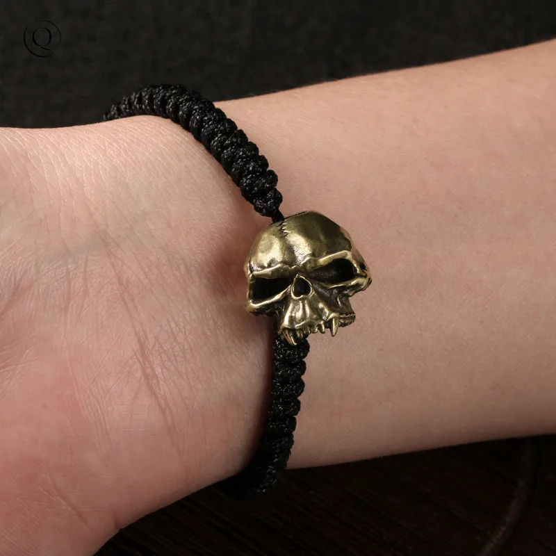No Chin Skull Head Brass Knife Bead Punk Retro DIY Paracord Bracelet Accessories Outdoor EDC Tool Umbrella Rope Lanyard Pendants