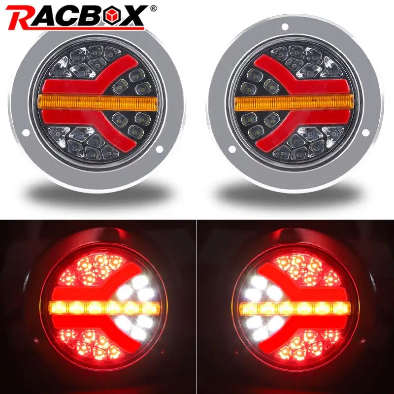 

Round LED Taillights Truck Rear Lights Trailers Tail Lamp Dynamic Turn Signal Tractor Stop brake Light Tail lamp DRL 12V 24V