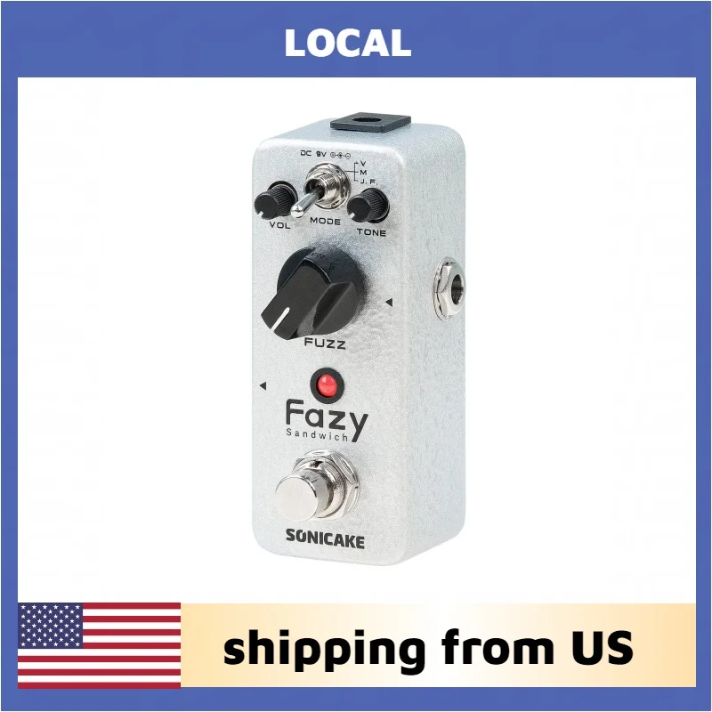 SONICAKE Fuzz Guitar Pedal,Mini Fuzzy Effect Pedal for Electric Guitar and Bass,3 Classic Muff Sound,True Bypass Fazy Sandwich