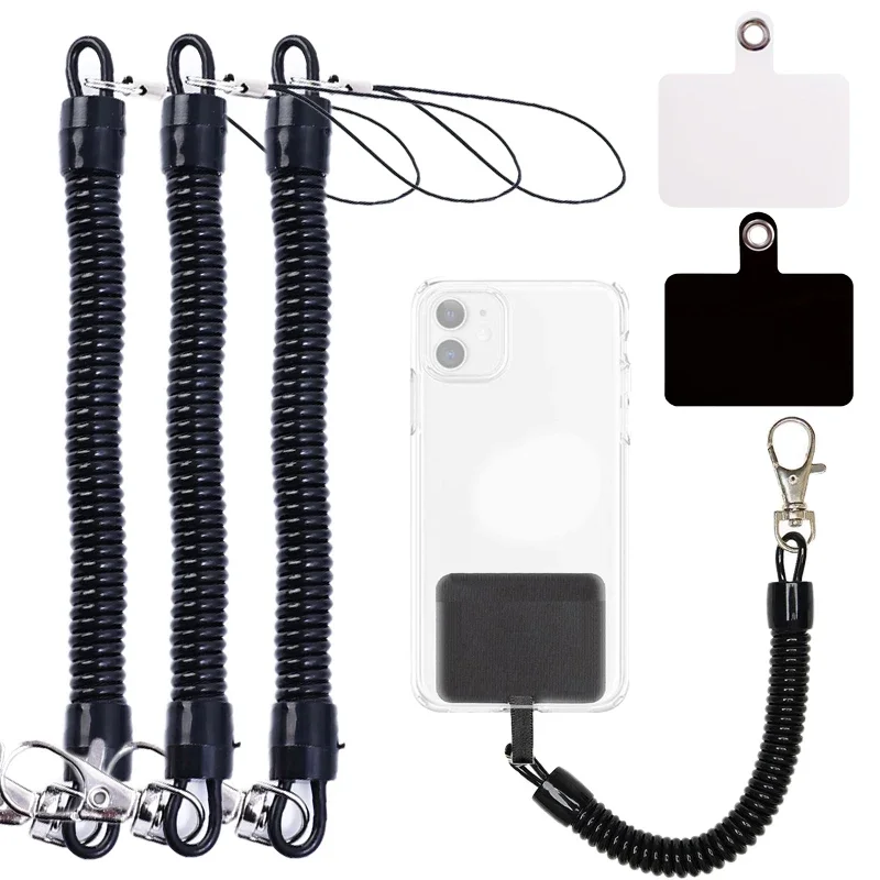 Retractable Spring Phone Lanyard with Patch Spiral Anti-Theft Cellphone Stretchy Straps Security Cable Rope for IPhone 15 ProMax